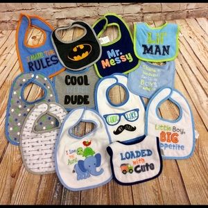 Lot of 12 Pre loved Baby Boy Bibs